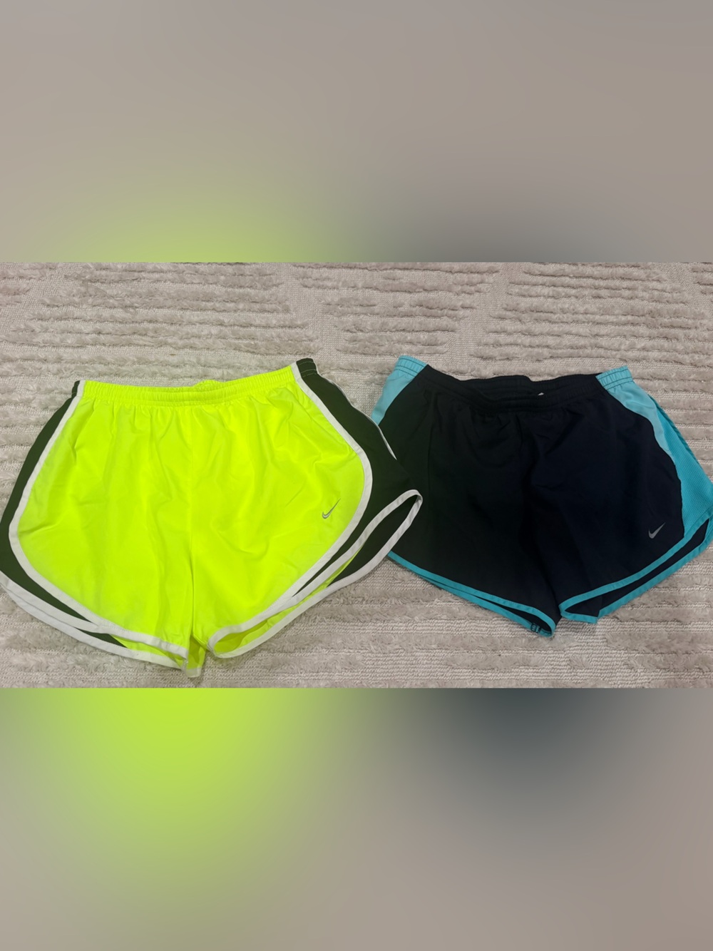 Nike Women's Neon Yellow and Black with Teal Trim Athletic Shorts Duo